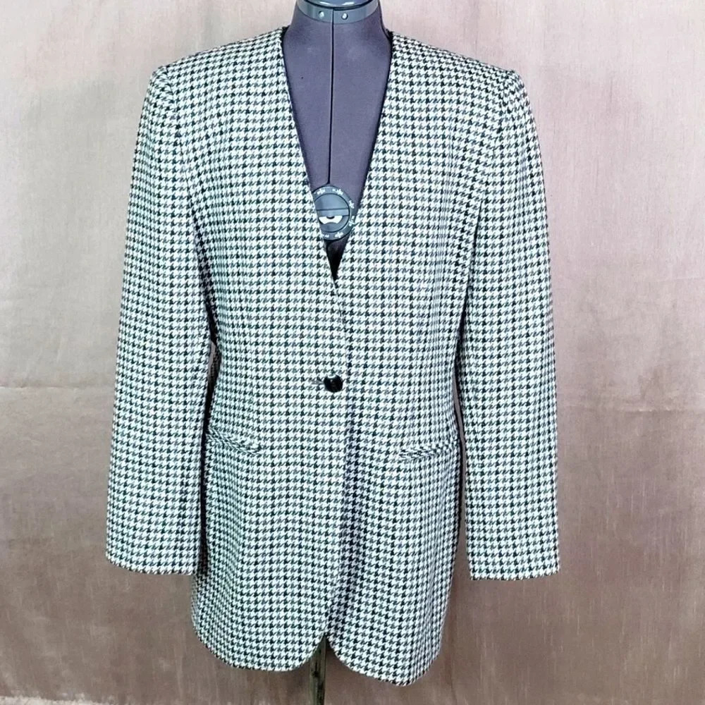SPIEGEL Black and White Houndstooth Wool MId Length Jacket Size 12